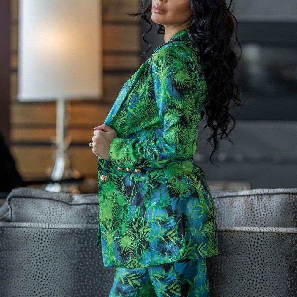 Tropical Green Blazer and Pants Set